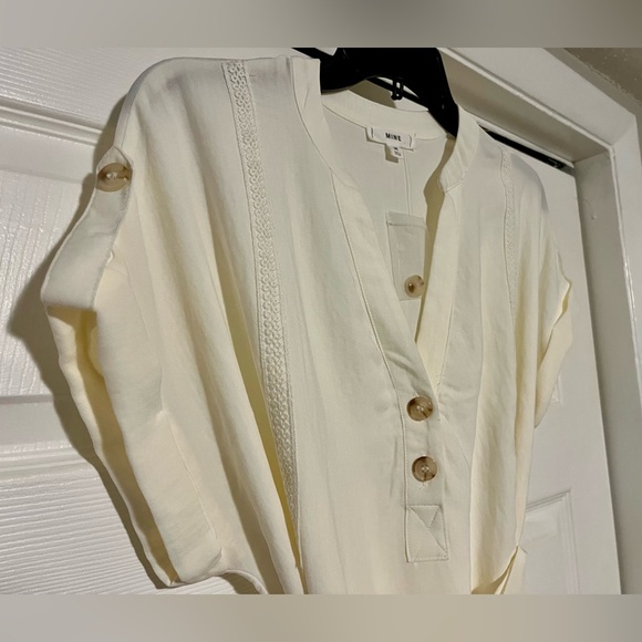 NWOT Mine | Cream Belted Button-Front Mini Dress - Size M - Picture 5 of 7